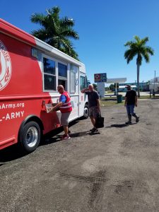 Setting up the mobile kitchen in Everglades City. I went there three times in the first four days to serve meals and hand out box lunches, MREs, toys and water.